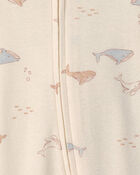 Baby 2-Pack Whale Striped 100% Cotton 2-Way Zip Sleep & Play Pajamas - Blue/Ivory, image 6 of 8 slides