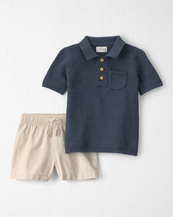 Toddler Boy 2-Piece Organic Cotton Sweater Knit Top & Short Set, 