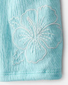 Girls Floral Embroidered Gauze Shorts - Blue, image 3 of 5 slides