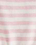 Baby Girl Organic Cotton Pink Striped Bubble Romper, image 3 of 4 slides
