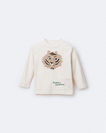 Toddler 'Endless Potential' Tiger Long-Sleeve Pocket Graphic Tee - Cream, 