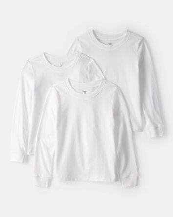 Boys 3-Pack Long-Sleeve Undershirts - White, 