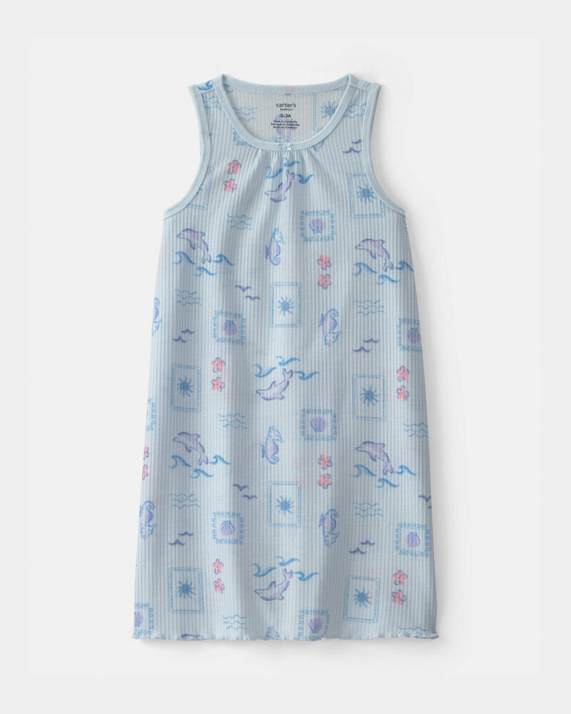 Girls Dolphin Sleeveless Night Gown - Blue, image 1 of 3 slides