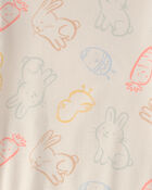 Kids Easter Bunny 100% Cotton Snug Fit 2-Piece Pajama Set - Cream, image 3 of 4 slides