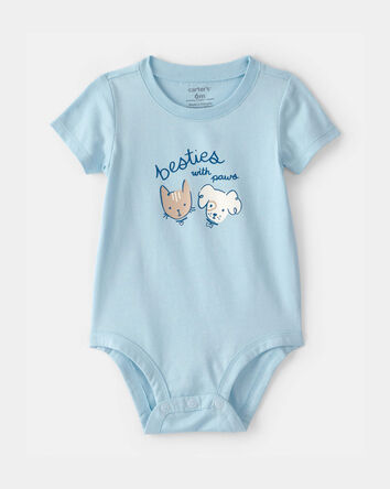 Baby 'Besties With Paws' Graphic Bodysuit - Blue, 