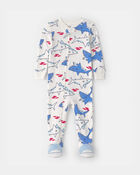 Baby Boy Shark 100% Cotton Snug Fit 1-Piece Pajama - Ivory/Blue, image 1 of 5 slides