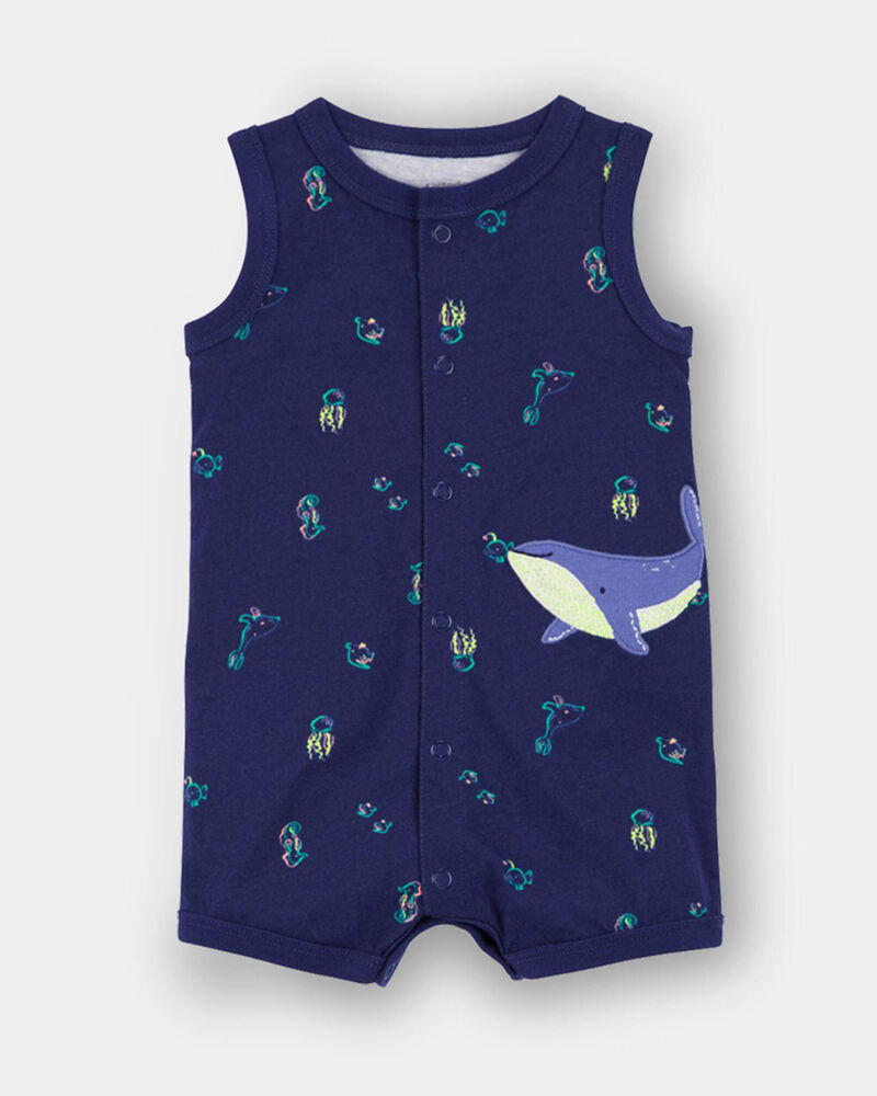 Baby Boy Whale Romper - Navy Blue, image 1 of 3 slides