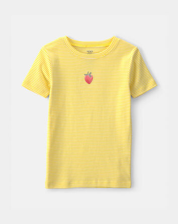 Girls Strawberry 100% Cotton Snug Fit 2-Piece Pajama Set - Yellow, 