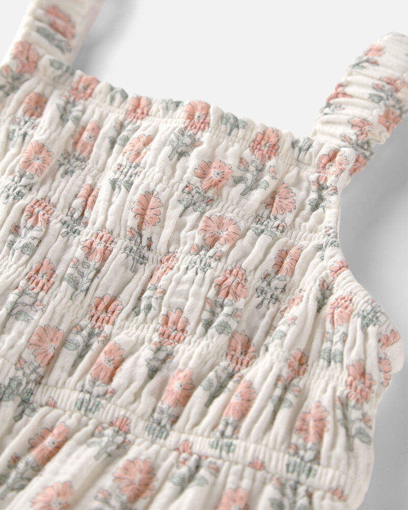 Girls Organic Cotton Gauze Jumpsuit in Rosebud Petal Print, image 2 of 4 slides