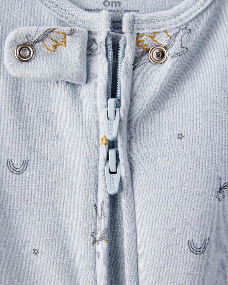 Baby Girl Unicorn Star Print 100% Cotton Long-Sleeve 2-Way Zip Sleep & Play Pajamas - Blue, image 2 of 4 slides