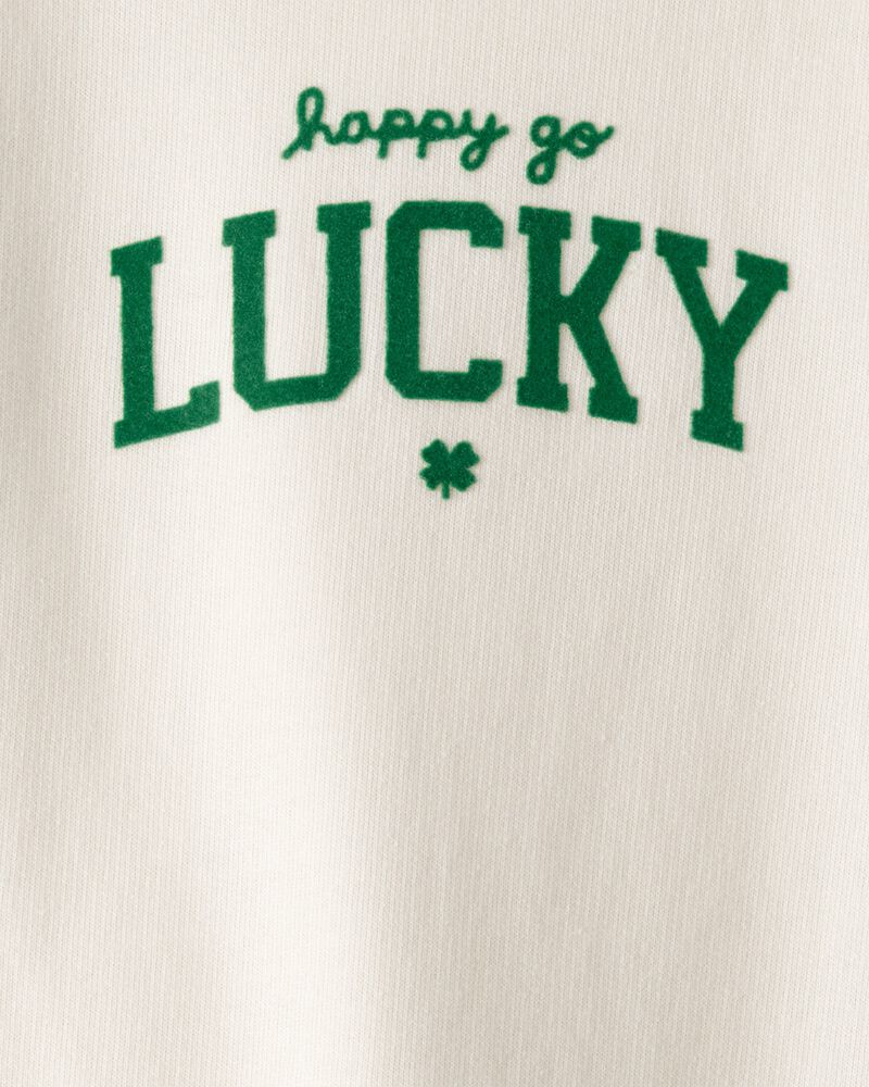 Baby St. Patrick's Day Lucky French Terry Long-Sleeve Jumpsuit - Cream, image 3 of 4 slides