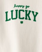 Baby St. Patrick's Day Lucky French Terry Long-Sleeve Jumpsuit - Cream, image 3 of 4 slides