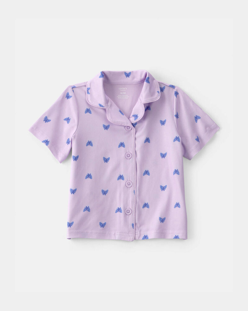 Toddler Girl Butterfly Short-Sleeve Loose Fit 2-Piece Pajama Set - Purple, image 3 of 5 slides