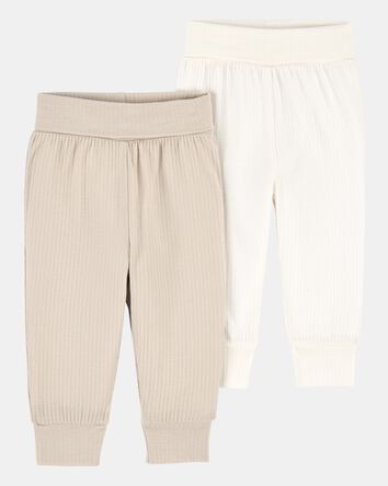 Baby Girl 2-Pack PurelySoft Pull-On Pants - Khaki/Ivory, 