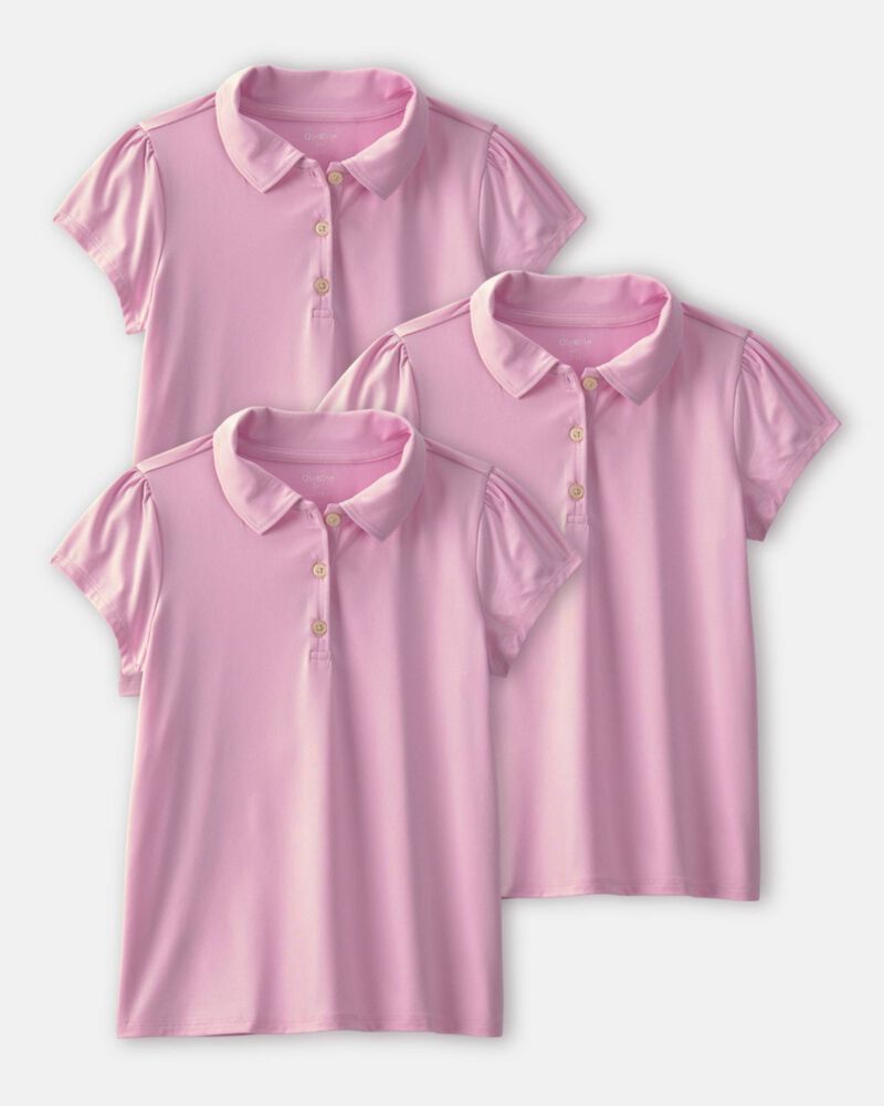Girls 3-Pack Uniform Polo Shirts - Pink, image 1 of 3 slides