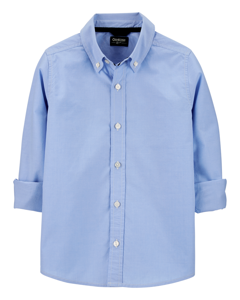 Boys Uniform Button-Front Shirt - Blue, image 2 of 3 slides