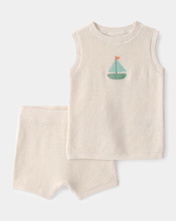 Baby 2-Piece Sailboat Crochet Top & Short Set - Cream, 