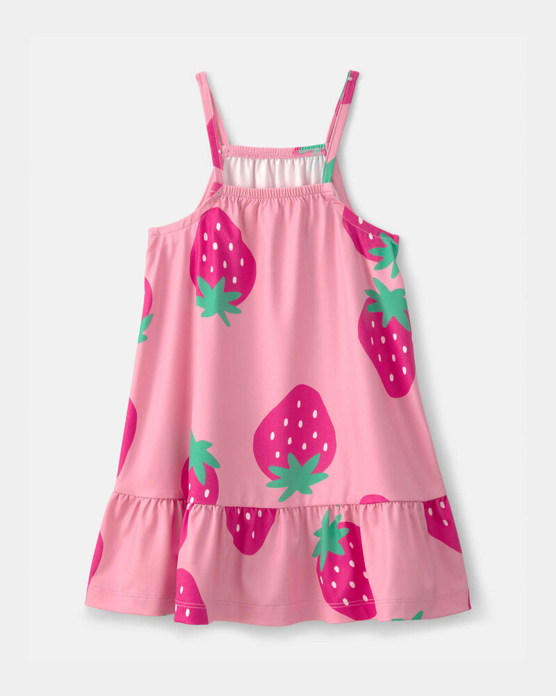 Toddler Girl Strawberry Swim Dress Coverup - Pink, image 2 of 4 slides