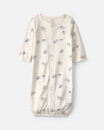 Baby Elephant 100% Cotton Converter Gown - Ivory, 