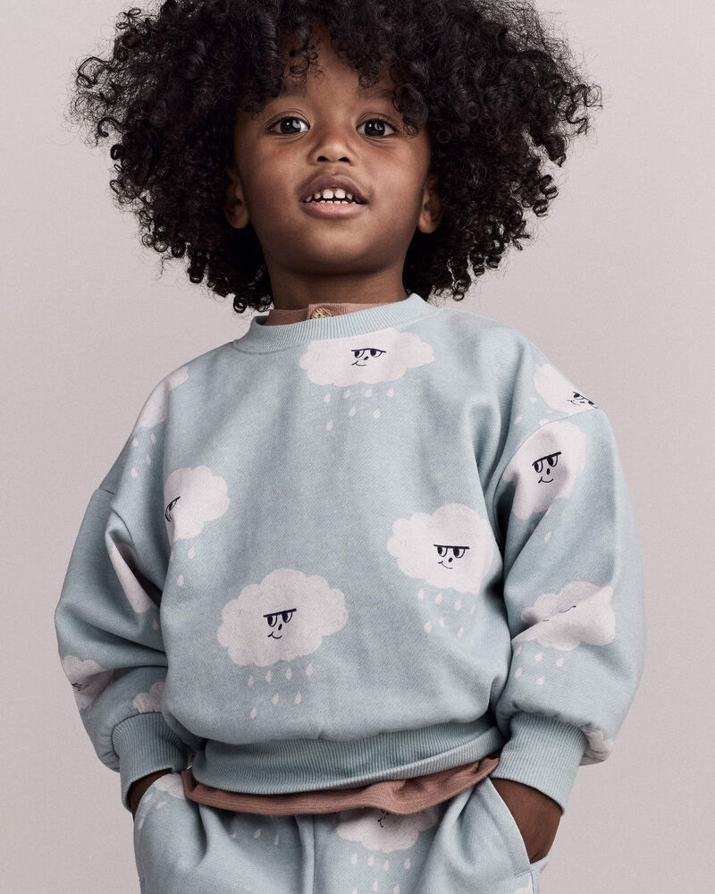 Toddler Wide-Arm Sweatshirt in Rain Cloud Print - Pale Blue, image 1 of 6 slides