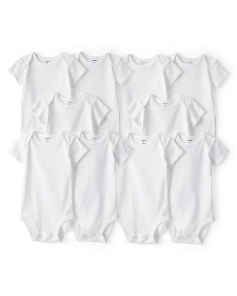 Baby 10-Pack Short Sleeve Cotton Bodysuits - White, image 1 of 4 slides