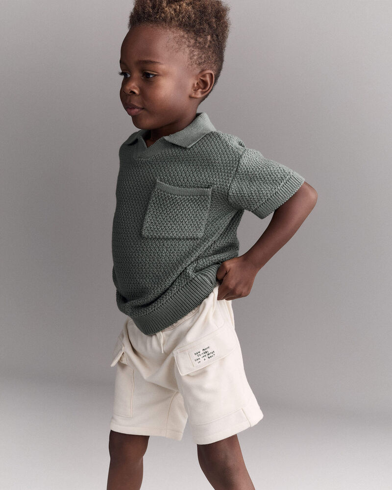 Toddler Boy French Terry Cargo Short with Pockets - Cream, image 5 of 7 slides