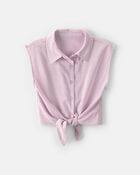Girls Cropped Tie-Front Top - Purple, image 1 of 3 slides
