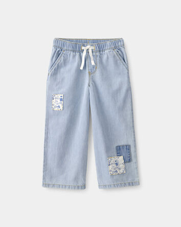 Toddler Girl Patchwork Drawstring Wide-Leg Pants - Light Wash, 