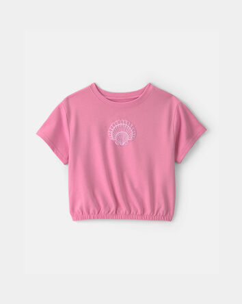 Girls Seashell French Terry Top - Pink, 
