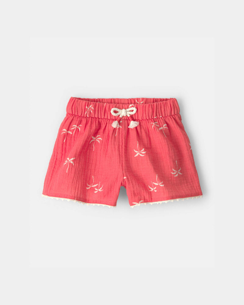 Toddler Girl Palm Tree Tropical Gauze Fashion Shorts - Coral, image 1 of 5 slides