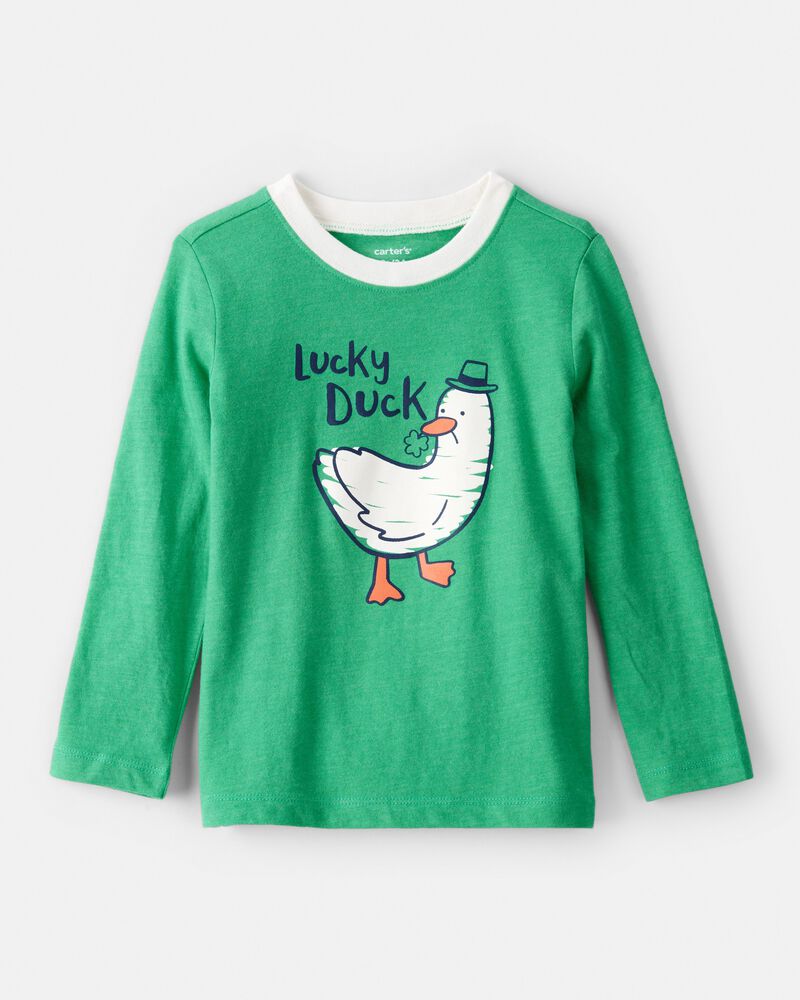 Toddler Boy St. Patricks Day Lucky Duck Long-Sleeve Graphic Tee - Green, image 1 of 3 slides