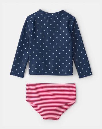 Baby Girl 2-Piece American Flag Rashguard Swimsuit Set - Red/White/Blue, 