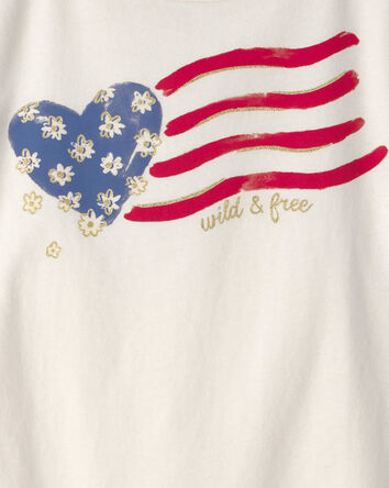 Girls 'Wild & Free' American Flag Graphic Tee - Cream, 
