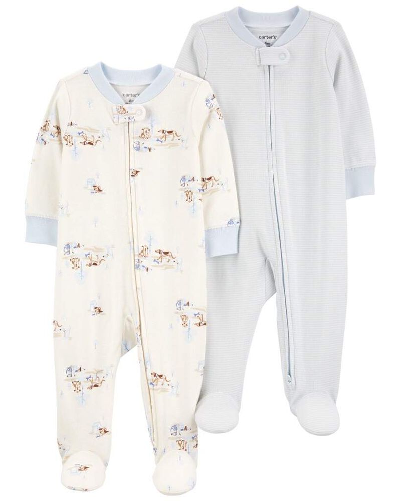 Baby 2-Pack 2-Way Zip Sleep & Play Pajamas, image 4 of 6 slides