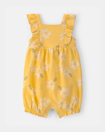 Baby Girl Floral Flutter Sleeve Romper - Yellow, 