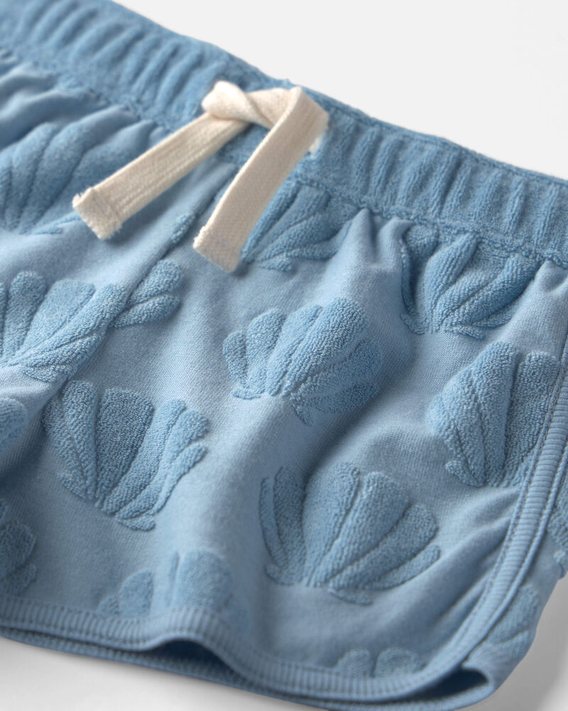 Toddler Girl 2-Piece Terry Top & Short Set Made with Organic Cotton in Blue Seashells, image 3 of 5 slides