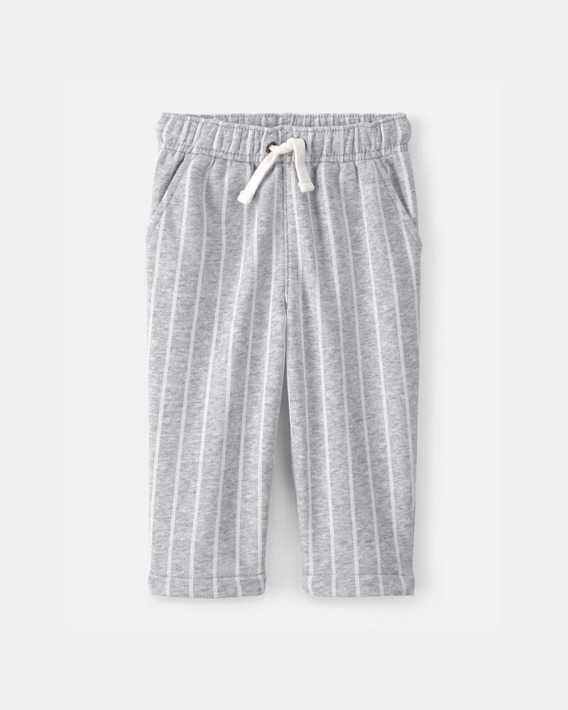 Baby Boy 2-Piece French Terry Pocket T-Shirt & Striped Pants Set - Navy/Grey, image 5 of 7 slides