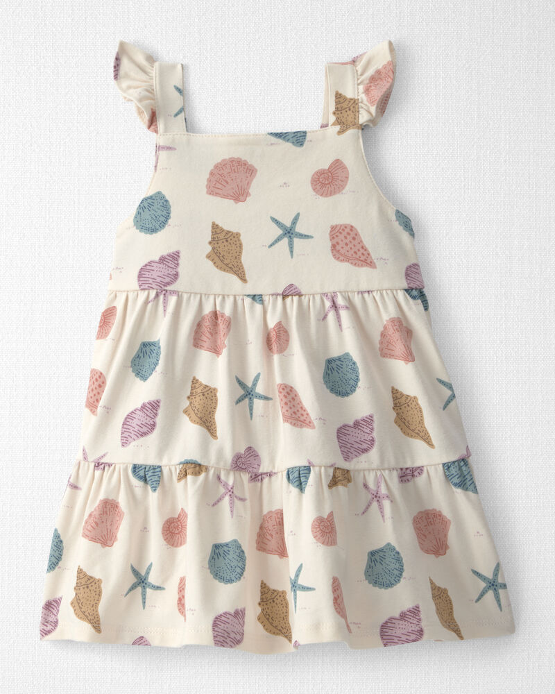 Baby Girl Organic Cotton Tiered Dress in Seashells, image 1 of 6 slides