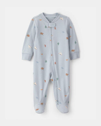 Baby Western 100% Cotton 2-Way Zip Sleep & Play Pajamas - Blue, 