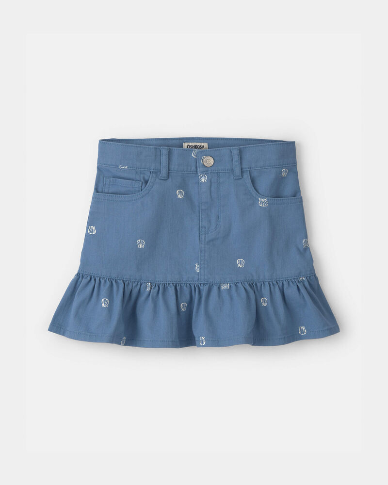 Girls Seashell Twill Ruffle Skirt - Medium Wash, image 1 of 4 slides