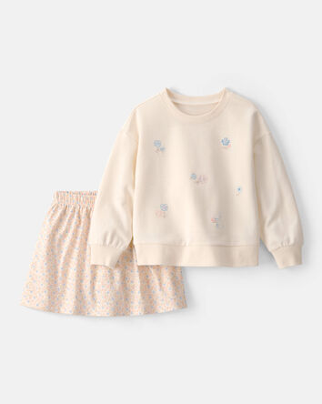 Toddler Girl 2-Piece Floral French Terry Top & Skort Set - Cream, 