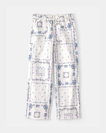 Girls Bandana Floral Drawstring Pants - Blue/Ivory, 