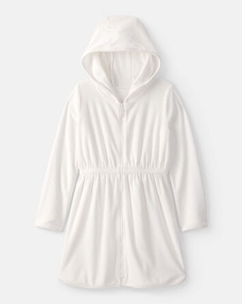 Girls Terry Long-Sleeve Cover Up - White, 