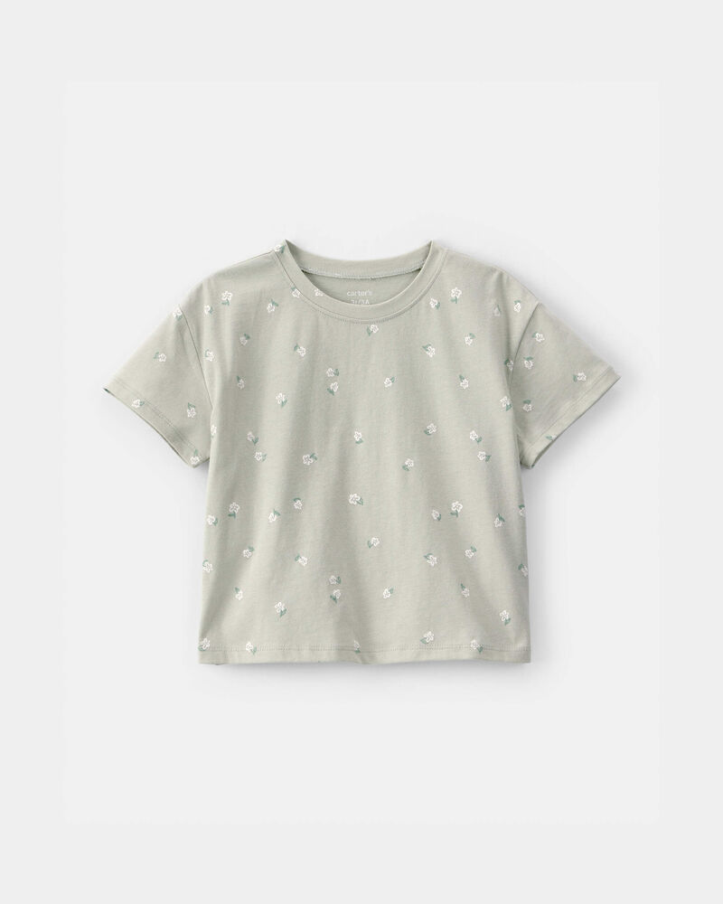 Toddler Girl Floral Relaxed Top - Green, image 1 of 3 slides