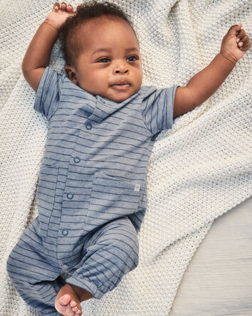 Baby Boy Striped Jumpsuit - Blue, 