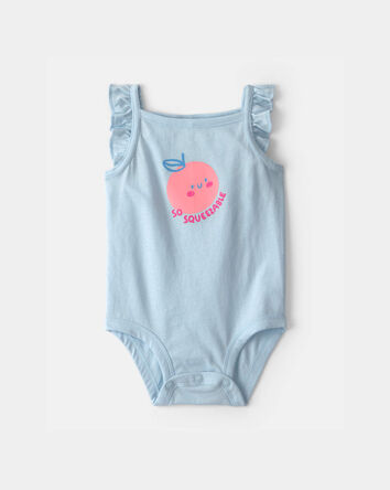 Baby Girl 'So Squeezable' Sleeveless Graphic Bodysuit - Blue, 
