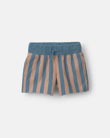 Toddler Boy Long-Line Shorts in Stripes - Slate Blue/Brown, 