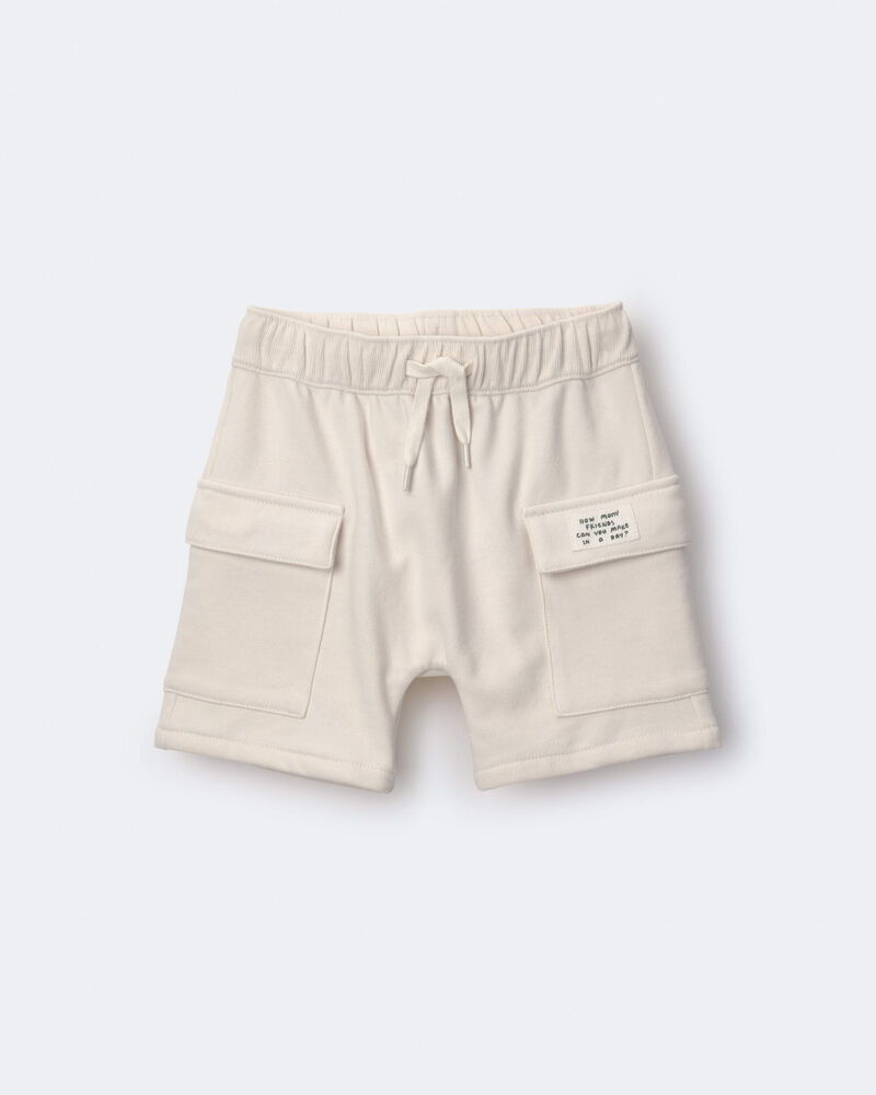 Toddler Boy French Terry Cargo Short with Pockets - Cream, image 2 of 7 slides