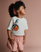 Toddler Girl 'Vibing' High-Low Dolman Tee in Clementine Print - Heather Grey, image 1 of 5 slides