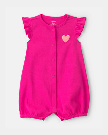 Baby Girl 'Little Love' Heart Short-Sleeve Romper - Pink, 